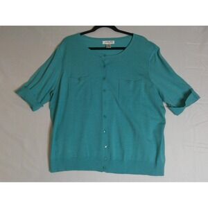 Judith Hart Womens 2X Teal Button Sweater Cardigan Silk Blend‎ Preppy Classic